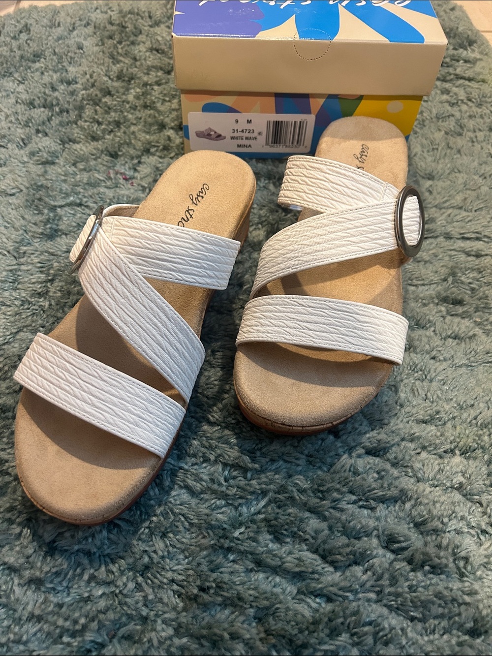 White Slide Sandals with Ring Accent Easy Street
